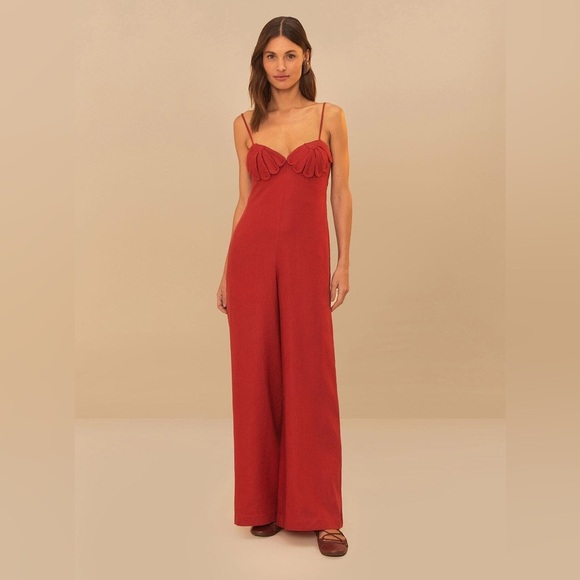 Farm Rio: Red Petals Bodice Euroflax™ Premium Linen Jumpsuit - Picture 5 of 13
